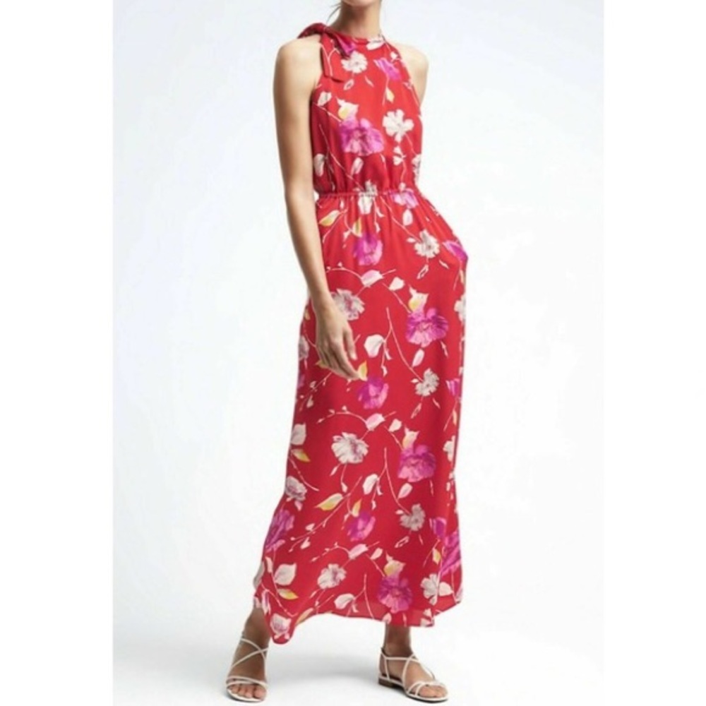 Banana Republic Petite Red Floral Maxi Dress
